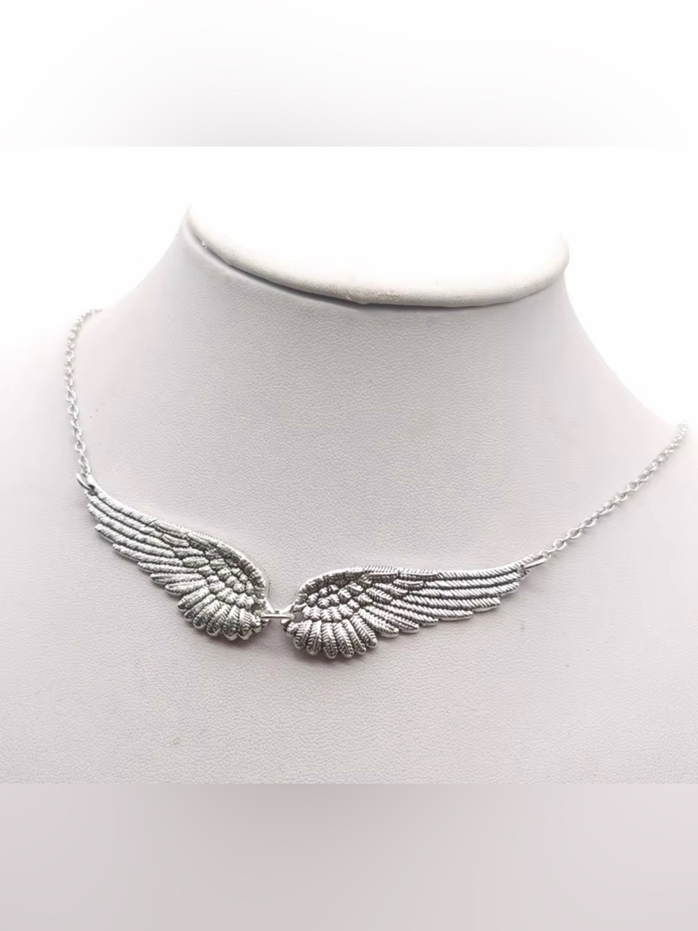 Silver Wing Pendant Necklace - Angel Wing Statement Jewelry
